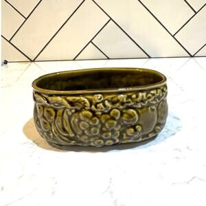 vintage green glazed ceramic planter Brush McCoy majolica fruit basket planter